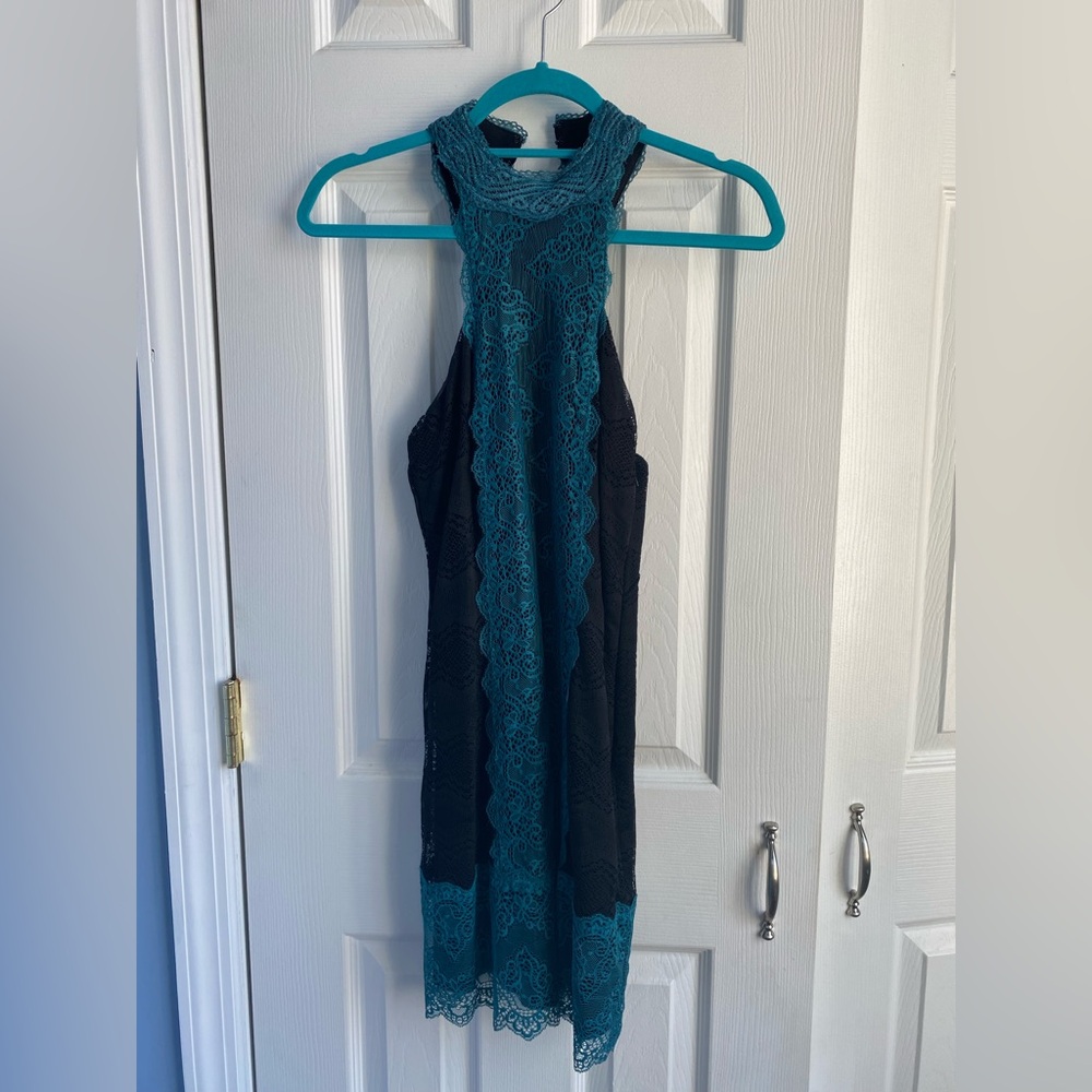 Free People Teal and Black lace bodycon mini Dress